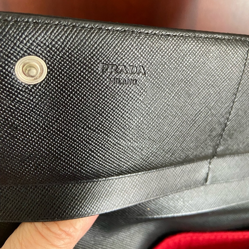 PRADA Tessuto Nylon Saffiano Flap Wallet Black w/ unbranded chain Authentic - Picture 4 of 16